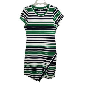 Almost Famous Green Blue White Striped Sheath Dress Women Size XL Short Sleeve